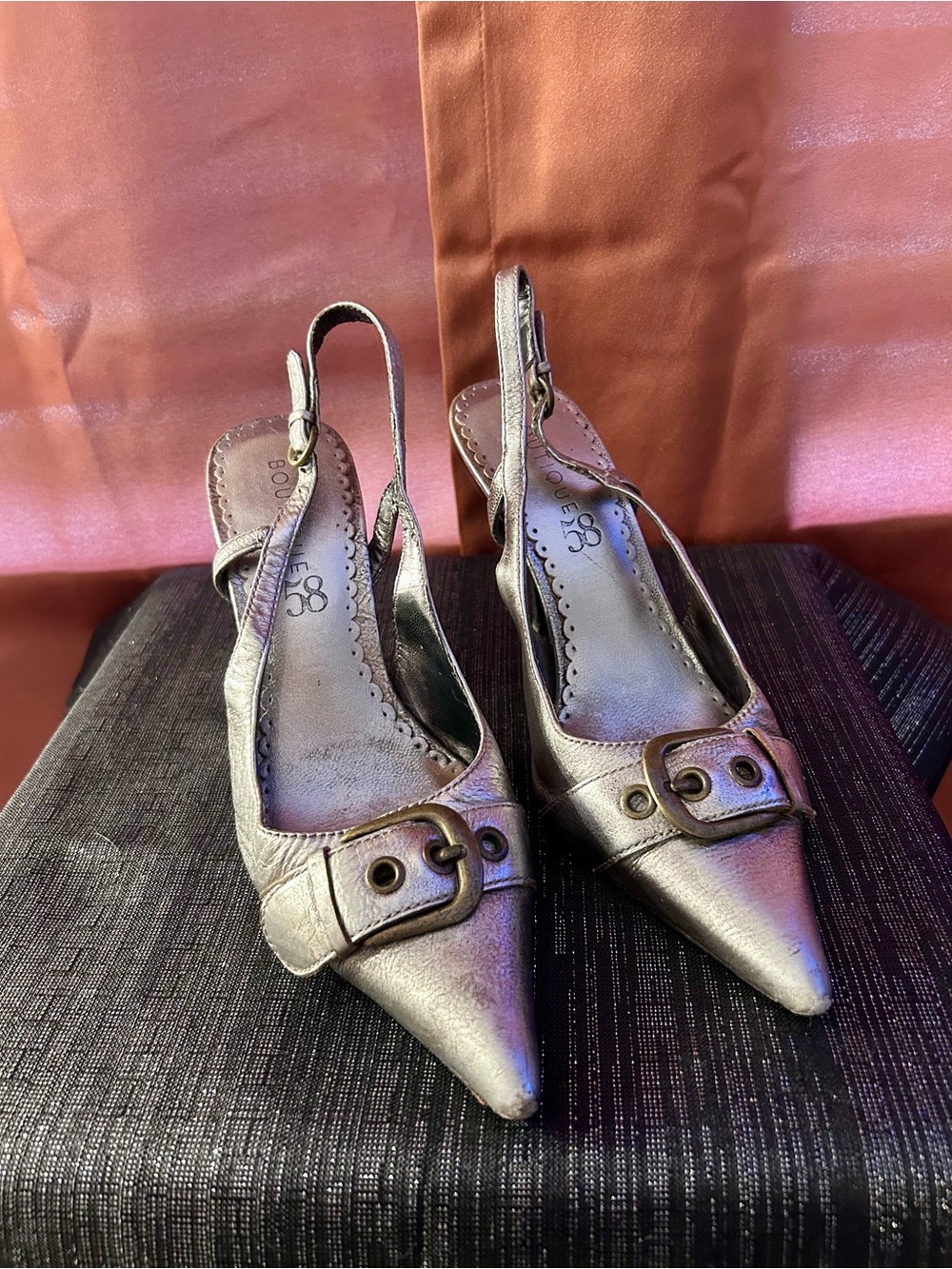 Boutique 58 (Nordstrom) Pointed Slingback 4” Heels with Buckle Accent